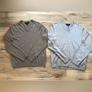 Banana Republic V-Neck Sweater Duo - Brown Gray and Light Gray Premium Luxe Yarn